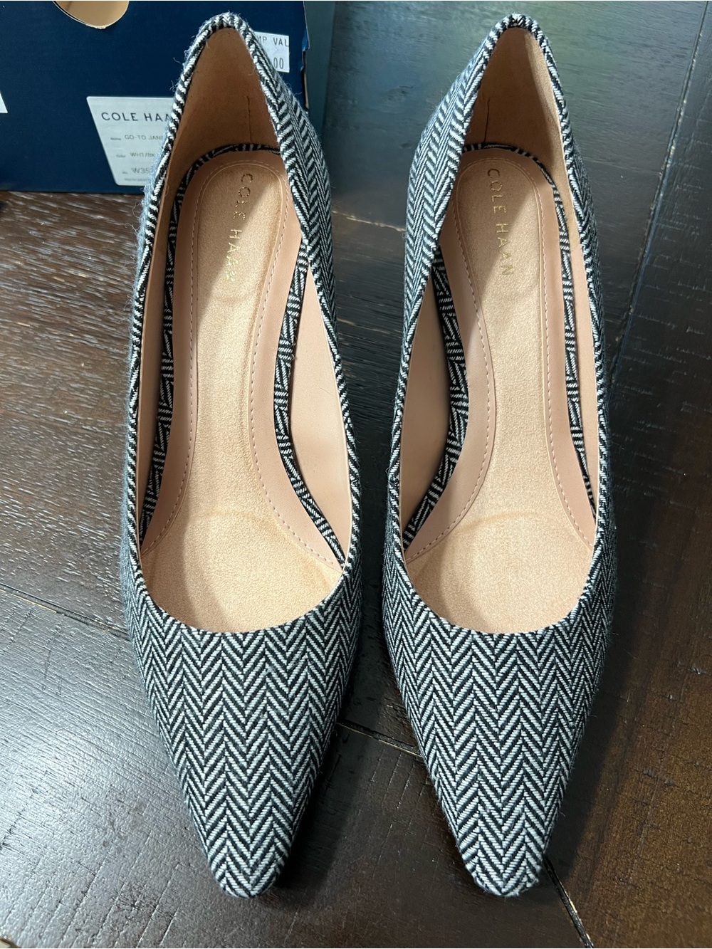 COLE HAAN Go-To Janey Pump - Black and White Herringbone - Size 9B